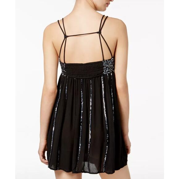 Free People Intimately GLITTER GIRL Sequined Mini Slip Dress Black XS NWOT $155 - Picture 3 of 13